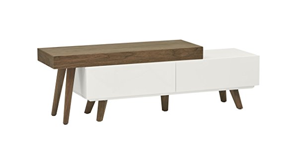 Rivet District Mid-Century Expandable TV Media Console, Walnut and White Lacquer