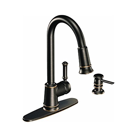 Moen CA87012BRB Pullout Spray High-Arc Kitchen Faucet with Reflex Technology from the Lindley Collection, Mediterranean Bronze