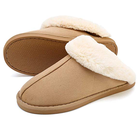 HomyWolf Womens Fluffy Comfy Slippers, Memory Foam Slippers Non Skid House Shoes, Ladies Slipper Foldable Faux Fur Collar