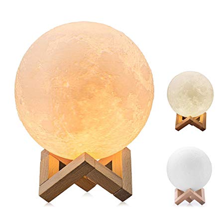 KP Solution Small Lunar LED 3D Printed Moon Color Changing Globe Light, Touch Control, USB Rechargeable Night or Desk Lamp, 4.7 Inch Diameter