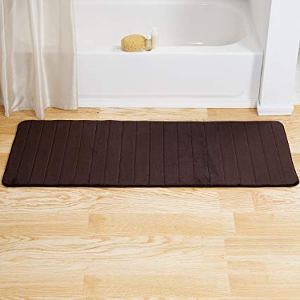 Lavish Home Memory Foam Striped Extra Long Bath Mat, 24 by 60", Chocolate