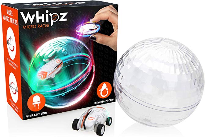 Whipz Micro Racers Mini Cars - Micro Pocket Racer LED Light Up Glow in The Dark Car Spinner Girls or Boys Toys, Keychain Cars w/ Ball for Kids