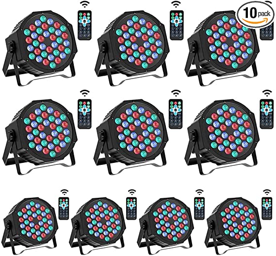 U`King Stage Lights 10 Packs 36x1W RGB LED Par Lights, 7 Channel DJ Party Lights with Remote Control & DMX Controller Sound Activated Uplights for Events Birthday Bar Dance Decoration