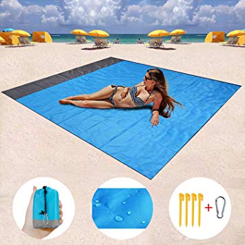 Mumu Sugar Sand Free Beach mat, Large Oversized Waterproof Quick Drying Ripstop Nylon Compact Outdoor Picnic Blanket Best Sand Proof Beach Blanket for Travel, Camping, Hiking and Festivals(82" X79")