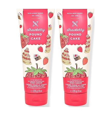 Bath and Body Works Strawberry Pound Cake 2 Pack Ultra Shea Body Cream 8 Oz. (Strawberry Pound Cake)