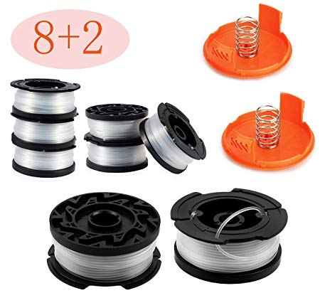 30ft 0.065" Line String Trimmer Replacement Spool - Autofeed Trimmer Line Spool，10-Pack Compatible with Black Decker AF-100-3ZP Weed Eater String Trimmers ( 8 Replacement Line Spool，2 Trimmer Cap)