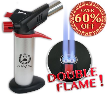 Chefs Culinary Torch for Creme Brulee with Double Flame Best Cooks Torch Kitchen Blow Torch for Flame Cooking and Baking Professional Grade Butane Torch Brulee Torch Delicious Desserts Every time