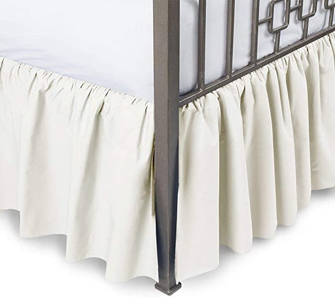 Ruffled Bed Skirt with Split Corners - 12 Inch Drop Poly Cotton/Microfiber Bedskirt with Platform Three Sided Coverage - Full, Ivory