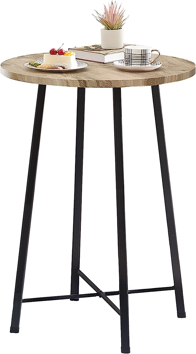 VECELO Round Bar Table, Classic Bistro Pub Furniture,Small Spaces Saving for Dining Room Breakfast,Coffee, Easy to Assemble, Maple