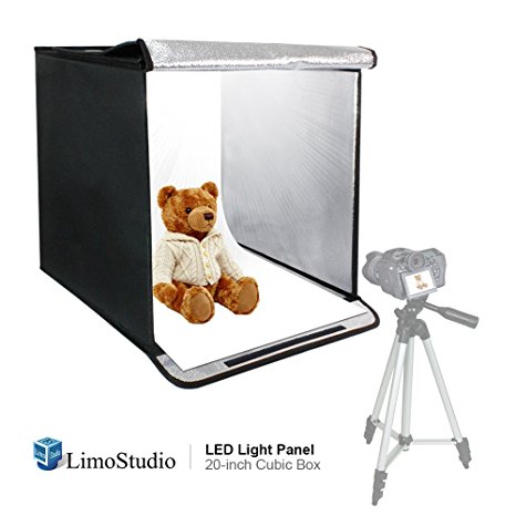 LimoStudio 20 Inch Cube Box Black LED Lighting Table Photo Shooting Tent for Commercial Product Photo Shoot, LED Panel, Color Background, Easy Install with Velcro, Photography Studio, AGG2489