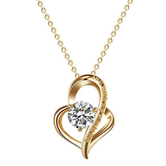 YIY Beauteous"The First Sight Love"AAA Cubic Zirconia Gold Plated Copper Love Heart Pendant Necklace for Women, I Love You with My Whole Life. 18"