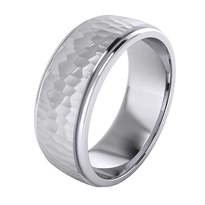 Heavy Solid Sterling Silver 6mm and 8mm Hammered Unisex Wedding Band Comfort Fit Ring Raised Center Polished Sides