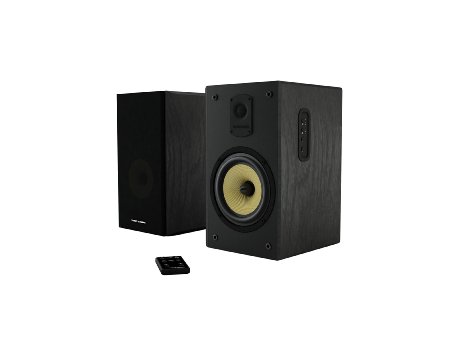 Thonet and Vander Kugel 2.0 700W Wood Bookshelf Speakers with Bluetooth Compatibility Plus Wireless Remote Control, 9.4 x 8.7 x 14", 1 Pair, Black