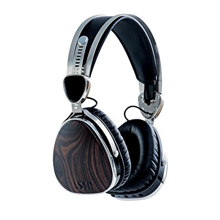 LSTN Wireless Troubadour Ebony Wood On-Ear Headphones with On-Board Microphone, Volume Controls