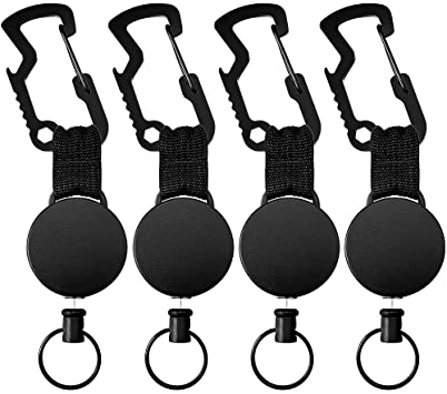WIOR Retractable Keychain Heavy Duty Badge Holder Reel with Steel Wire Rope Cable, 60cm/24in Self Retracting Steel Wire Cord, Key Chain Bottle Opener for Mens, 4 Pack