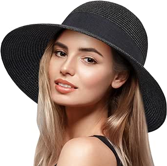 VIFUUR Womens Straw Hats Wide Brim Summer Visor Beach Sun Hat Packable UPF UV Foldable Travel