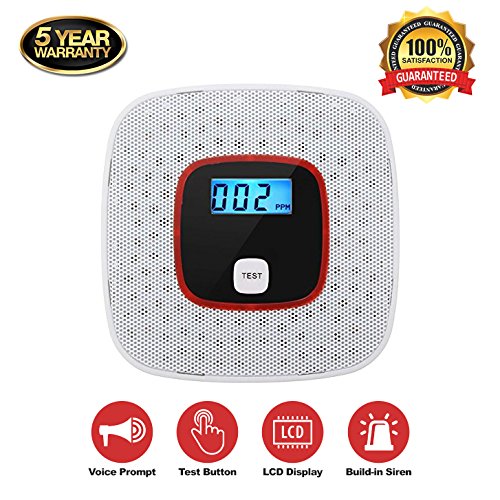 Carbon Monoxide Alarm Detector,with Digital LCD Display and Voice Warning - Battery powered