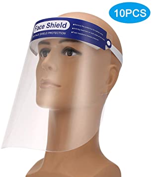 Htovila Protective Face Shield 10pcs Fluid Resistant Full Face Shield Transparent Dust-Proof Anti-Fog Shield Visor Protection from Splash