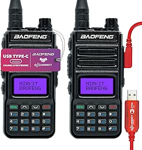 Mirkit 2хTP8PRO Baofeng Two Way Radio Long Range 8W - Walkie Talkies with USB Type-C Charging & Baofeng Accessories: Battery 1800mAh, FTDI Baofeng Programming Cable, Lanyard VHF 144-148/UHF 420-450