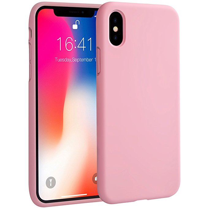 iPhone X Silicone Case, iPhone X Silicone Case Miracase Silicone Gel Rubber Full Body Protection Shockproof Cover Case Drop Protection for Apple iPhone X- Rose Pink