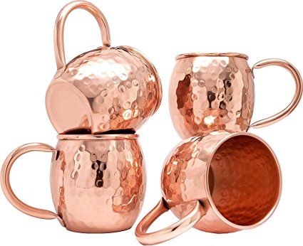 AVS STORE Hammered Copper Barrel Mug for Moscow Mules Set Of-4
