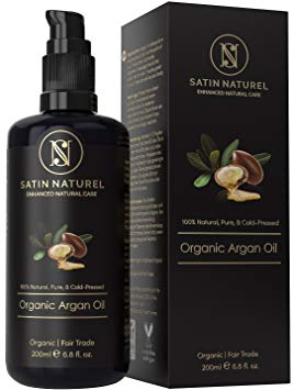 Argan Oil Oranic & Fair Trade 200ml Satinnaturel / Highest Quality, Cold-Pressed in Light Protection Glass Bottle - Serum for Anti-Aging, Anti-Wrinkle Young Skin & Face, Hair & Nails