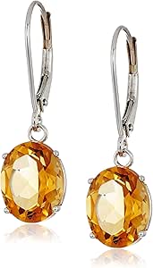 Amazon Essentials 14k Yellow Gold Oval December Blue Topaz Dangle Earrings for Women , (previously Amazon Collection)