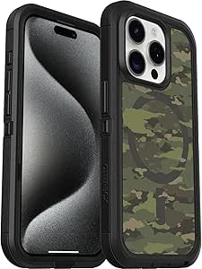 OtterBox iPhone 15 Pro Defender Series XT Case with MagSafe, Screenless, Rugged - Non-Retail Packaging - Clear/Black/Green