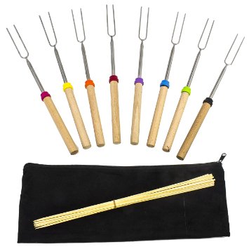 Sorbus® Marshmallow Roasting Sticks Set - 8 Telescoping Forks and 10 Bamboo Skewers for Making S'mores, Hot Dogs, Camping, or Use as Kids Fireplace Accessory - Includes Canvas Travel Pouch for Travel