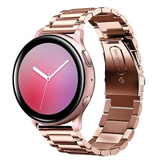 Shangpule Compatible for Galaxy Watch Active 2 40mm Bands, Active2 44mm Band, 20mm Stainless Steel Strap Compatible for Samsung Galaxy Active 2 (Rose Gold)