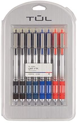 TUL Retractable Gel Pens, Bullet Point, 0.7 mm, Gray Barrel, Assorted Standard Ink Colors, Pack of 8