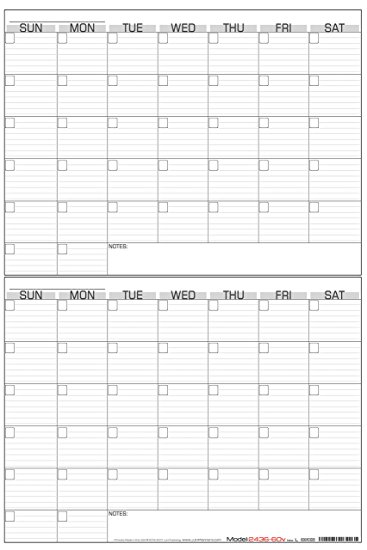 24" x 36" Large Wet Erase - 2 Month Wall Calendar - Laminated Vertical Planner (2436-60v)