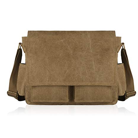 SMRITI Canvas Messenger Bag Laptop Crossbody Shoulder Bag 16-Inch - Coffee