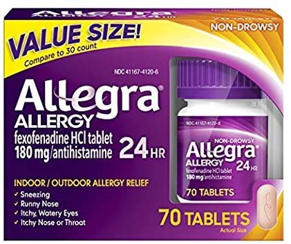 Allegra Adult 24 Hour Allergy Tablets, 180Mg, (70 Tablets) Fle