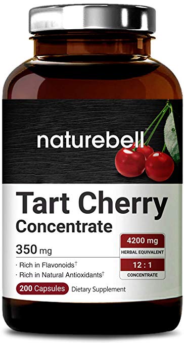 Organic Tart Cherry Concentrate, Equivalent to 4,200mg of Fresh Tart Cherries, 200 Capsules, Advanced Uric Acid Cleanse, Non-GMO and Made in USA