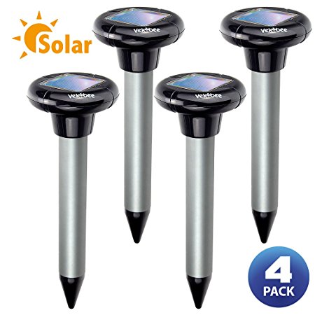 Vekibee Pack of 4 Solar Mole Repellent Electronic Mole Repeller Chaser Control Vole Rodent Gopher Repellent Ultrasonic Not Like Mole Killer Poison Mole Traps That Work Cruel