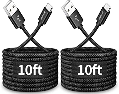 [2-Pack, 10ft] USB Type C Cable Fast Charging, CLEEFUN USB A to USB C Cable Nylon Braided Compatible with Samsung Galaxy A10e A20 A51 A71, S20 S10 S9 S8 Plus S10e, Note 20 10 9 8, Moto G7 G8 G6, LG