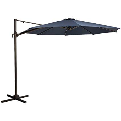 TAGI 10 feet Square Hanging Outdoor Umbrella, Eccentric Patio Umbrella, Infinite tilt, 8 Iron Ribs, rotatable, Navy Blue
