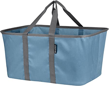 CleverMade Collapsible Fabric Laundry Baskets - Foldable Pop Up Storage Container Organizer Bags - Large Rectangular Space Saving Clothes Hamper Tote with Carry Handles, Pack of 2, Denim