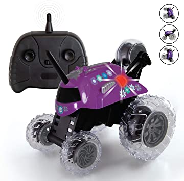 SHARPER IMAGE Thunder Tumbler Toy RC Car for Kids, Remote Control Monster Spinning Stunt Mini Truck for Girls and Boys, Racing Flips and Tricks with 5th Wheel, 27 MHz Purple