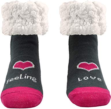 Pudus Cozy Winter Slipper Socks for Women & Men with Non-Slip Grippers & Faux Fur Sherpa Fleece - Fuzzy Reading Socks