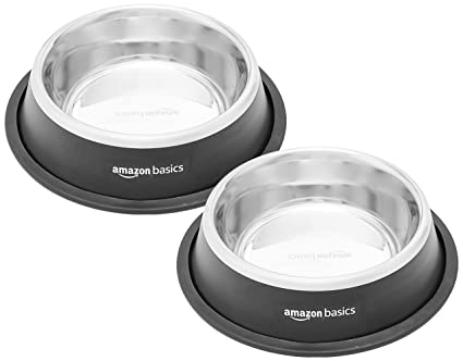 Amazon Basics Pet Feeding Bowl 700 ml, Black (Set of 2)