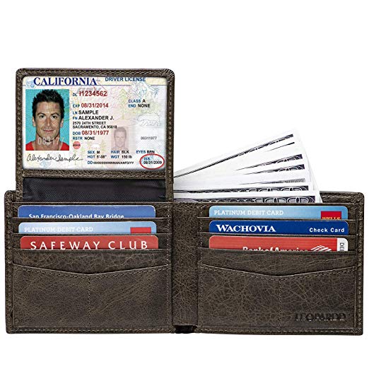 Leopardd Men's Bifold Wallet - Best RFID Blocking Genuine Leather Wallet/Credit Card Holder for Men