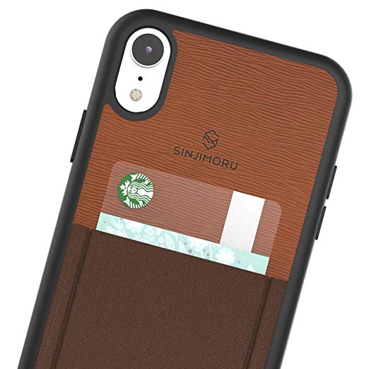 Sinjimoru iPhone XR (2018) Case with Card Holder, TPU Phone Case Designed for iPhone XR, iPhone XR Card Slot Wallet Case. Sinji Pouch Case for iPhone XR Brown with Black Frame.