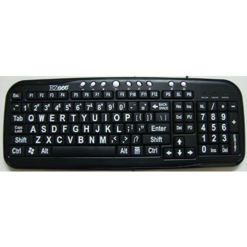New Improved EZsee by DC Large Print Keyboard Black KeyBoard Background and Frame with White Letters or Characters Wired USB Connector