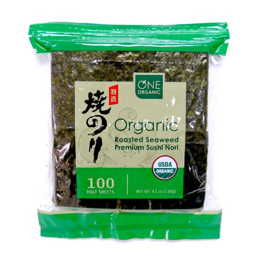 ONE ORGANIC Sushi Nori Premium Roasted Organic Seaweed (100 Half Sheets)