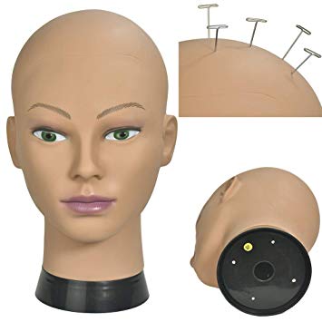 Bald Mannequin Head Brown Female Professional Cosmetology for Wig Making, Display wigs, eyeglasses, hairs with T pins (1#)