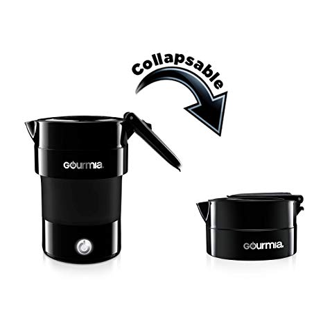 Gourmia GK338B Electric Collapsible Travel Kettle - Foldable & Portable - Fast Boil - Easy Storage - Water Heater For Coffee, Tea & More - Food Grade Silicone - Boil Dry Protection -1 Qt -4 Cup -Black