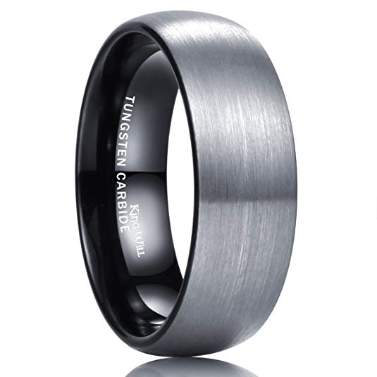 King Will DUO 8mm Black Dome Tungsten Carbide Wedding Band Ring Enamel Polished Finish Comfort Fit