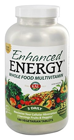 Kal Enhanced Energy Iron Free Whole Food Multivitamin -- 180 Vegetarian Tablets